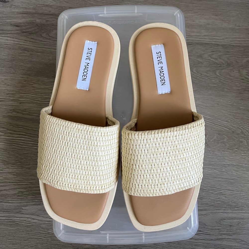 Cream and tan Steve Madden sandals